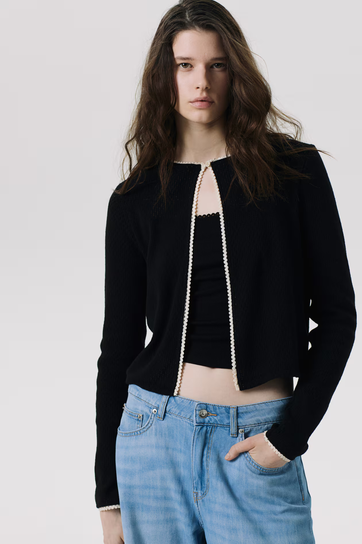 Picot-Trimmed Pointelle-Knit Cardigan | H&M (US + CA)