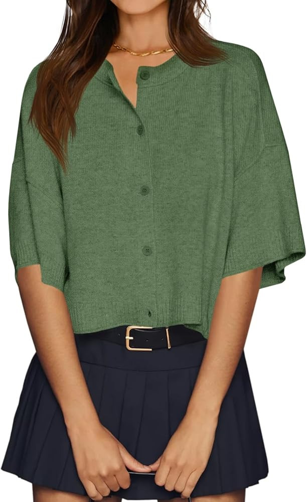 Cicy Bell Womens Half Sleeve Cardigan Sweaters Cropped Button Down Tops Oversized Lightweight Rib... | Amazon (US)