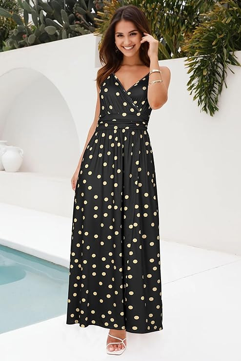 Newshows Women Summer 2025 Maxi Dress Vacation Floral Spaghetti Strap Spring Casual Boho Split Be... | Amazon (US)