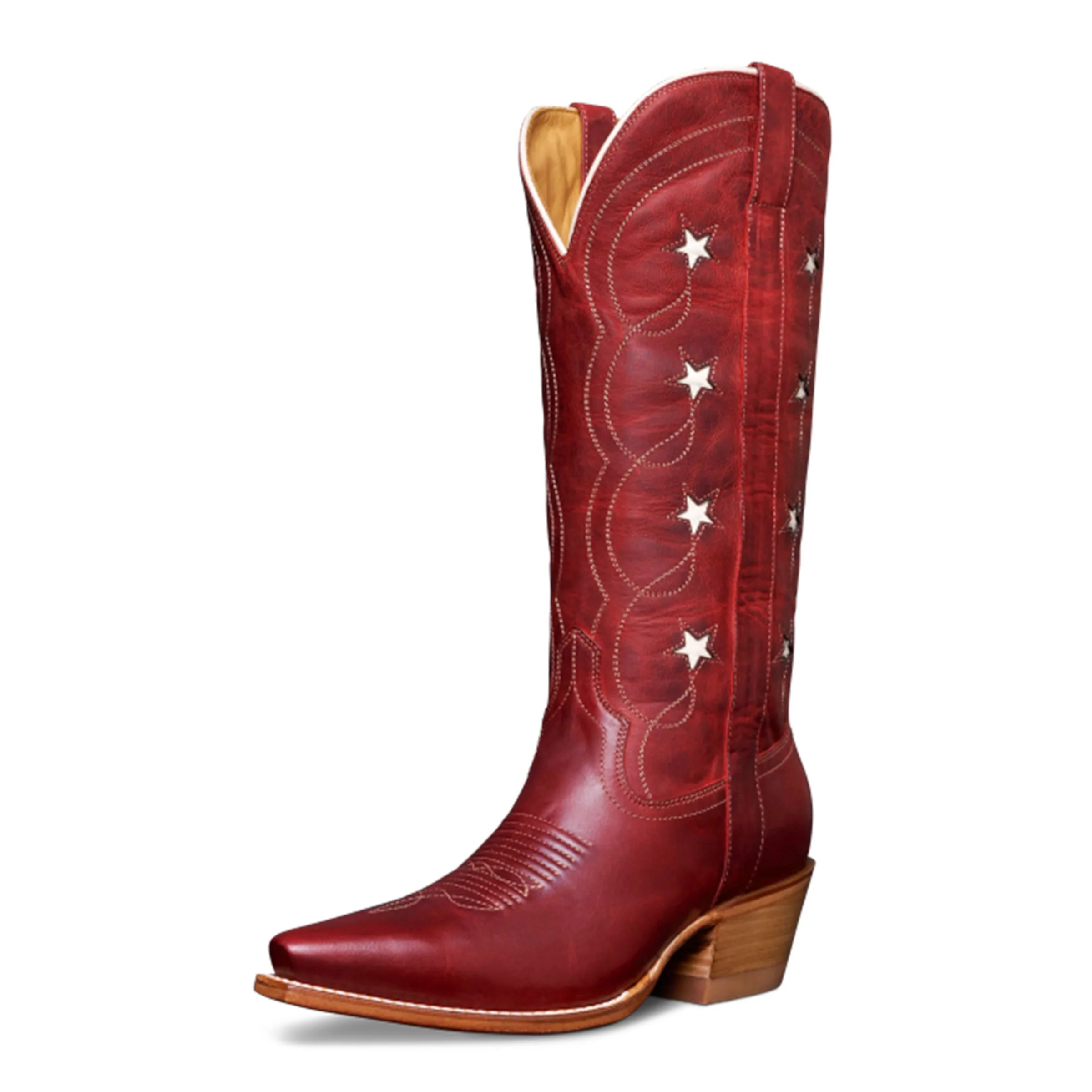 Women's Red Cowgirl Boots Snip Toe Embroidered with Star | REDTOP