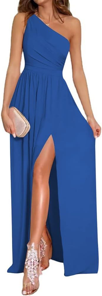 LYANER Women's One Shoulder High Split Sleeveless Ruched Sexy Cocktail Maxi Long Dress | Amazon (US)