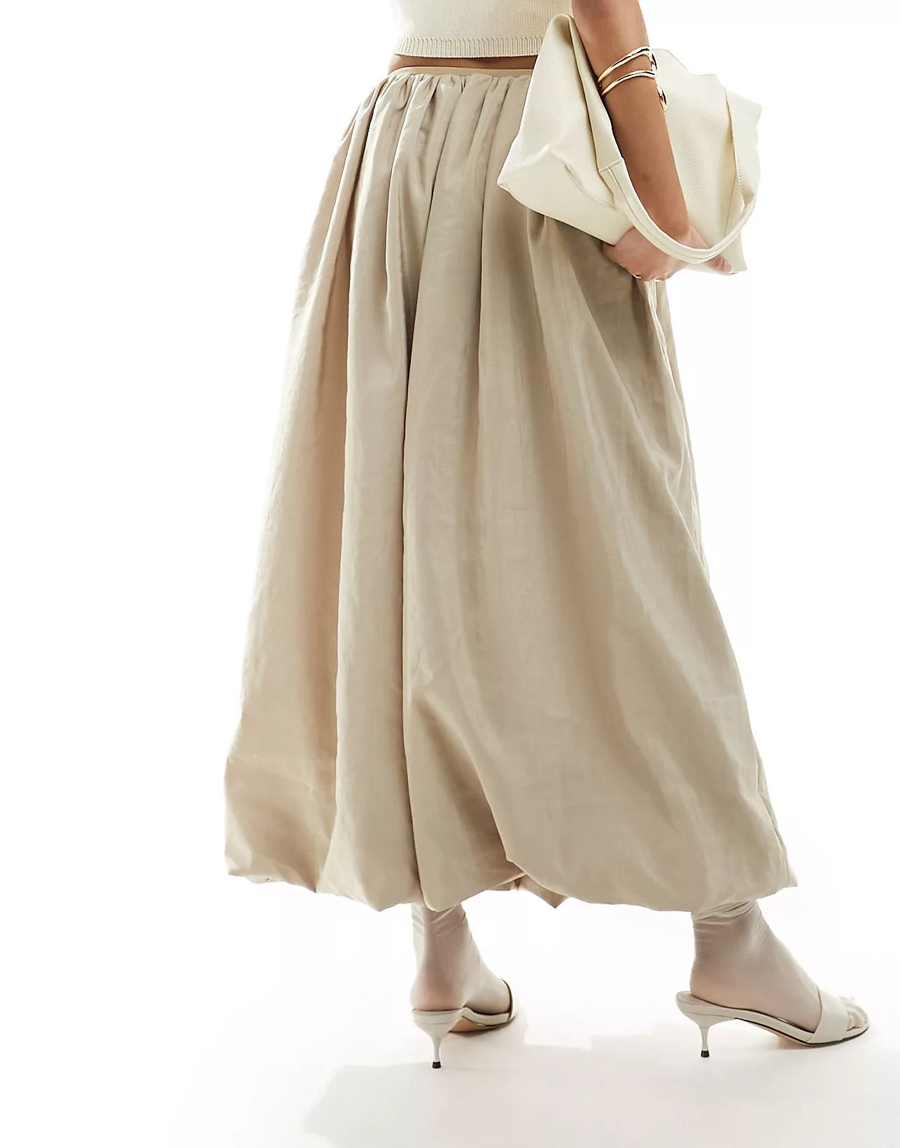 ASOS DESIGN contrast waistband bubble maxi skirt in stone | ASOS | ASOS (Global)