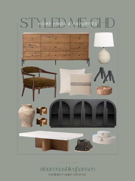 Style Me GHD home furniture and decor favorites! I absolutely love this dresser, and this arched door sideboard!! 😍 both are so stunning! I love these decor pieces too—decorative boxes, unique tripod candle holders, and marble trays! 

#LTKstyletip #LTKhome