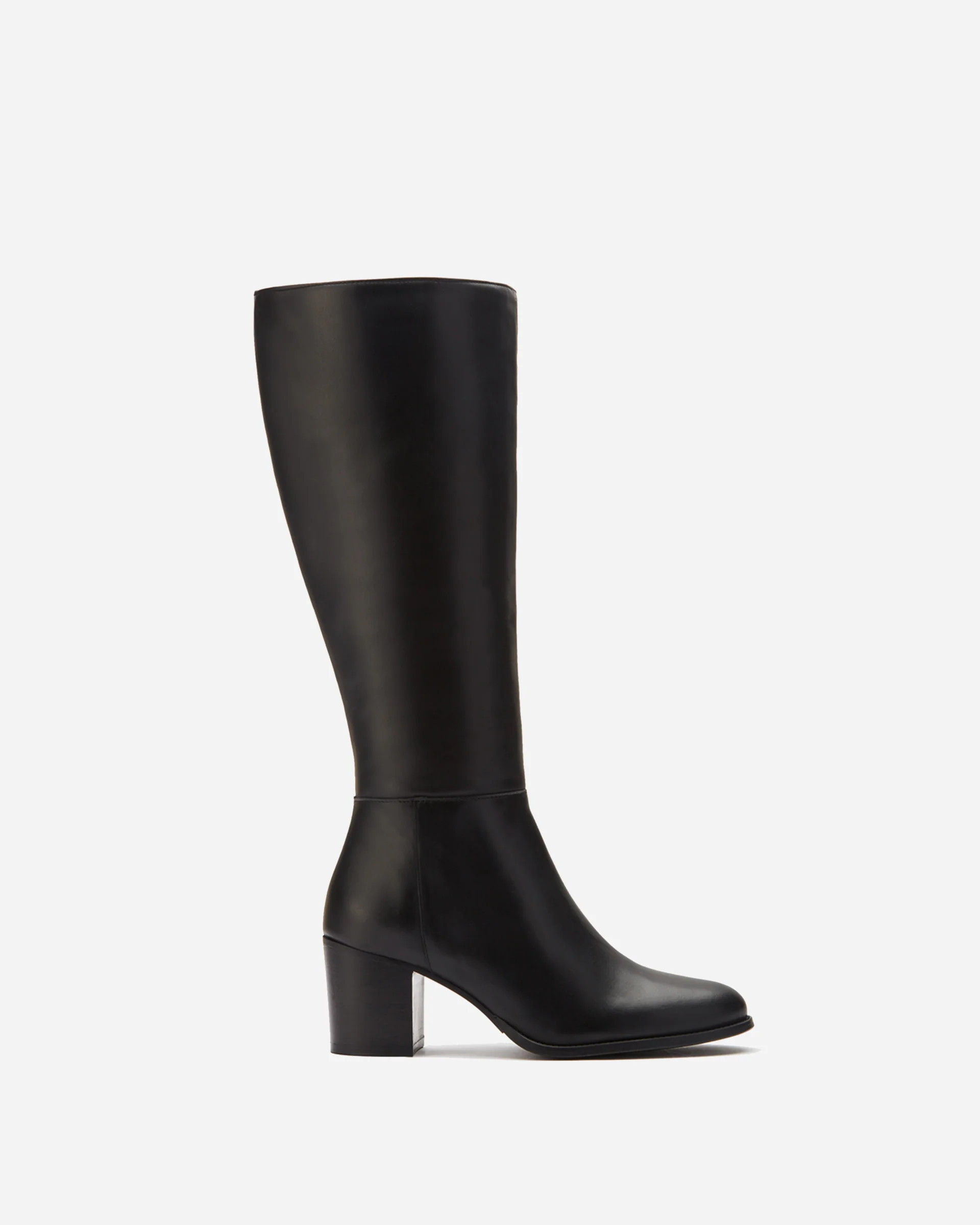 Dalia Petite Black Leather Block Heel Knee High Boots |DuoBoots | DuoBoots