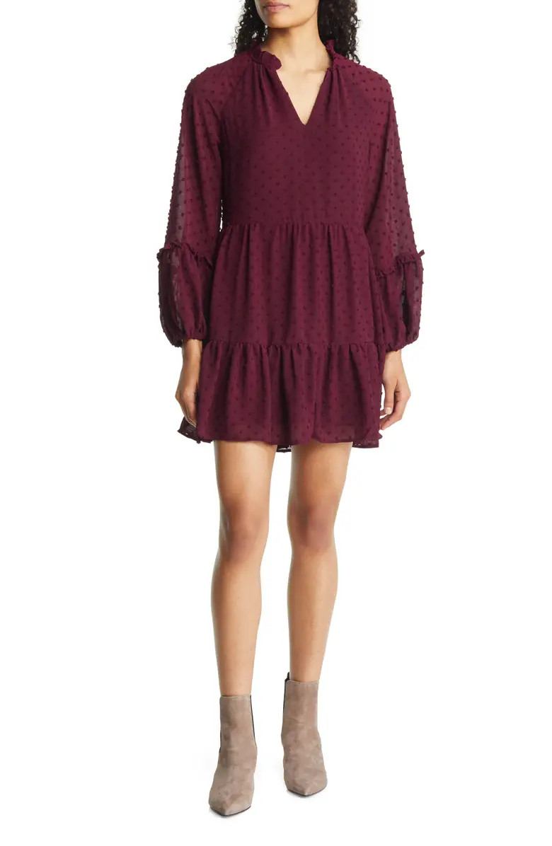 Clip Dot Ruffle Long Sleeve Shift Dress | Nordstrom