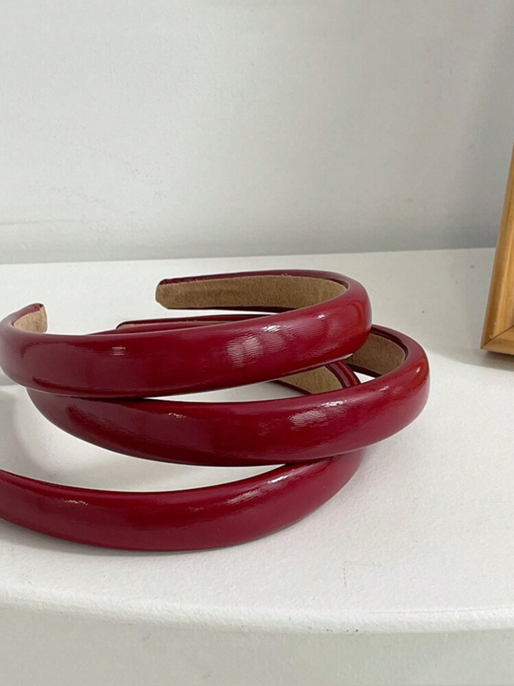 1pc Women's Elegant Minimalist Red Leather Narrow Headband, Suitable For Daily, School, Beach, Of... | SHEIN