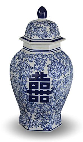 14" Classic Blue and White Porcelain Floral Temple Jar Vase, China Ming Style, Jingdezhen, Double Ha | Amazon (US)