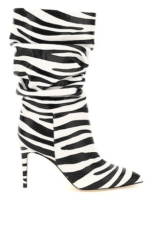 PARIS TEXAS ZEBRA-STRIPED LEATHER SLOUCHY BOOTS 37 White, Black Leather | Residenza725 US