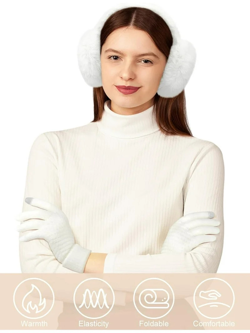 Fashion Winter Ear Muffs for Women Faux Fur Warm Earmuffs Cold Weather Fluffy Ear Warmers Foldabl... | Walmart (US)