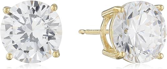 Amazon Essentials Plated Sterling Silver Cubic Zirconia Stud Earrings (Round & Princess) | Amazon (US)