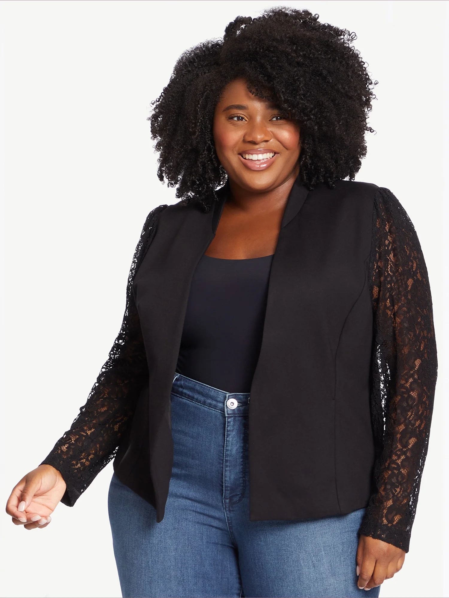 Sofia Jeans by Sofia Vergara Plus Size Cropped Blazer with Lace - Walmart.com | Walmart (US)