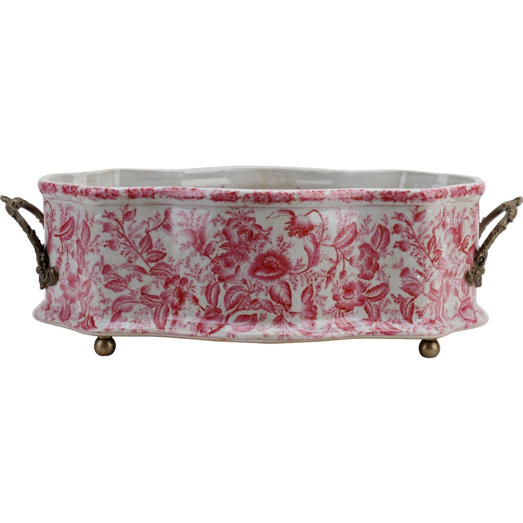 NEW PINK PRIMROSE FLORAL OBLONG PORCELAIN PLANTER WITH BRONZE ORMOLU MOUNTS | eBay US