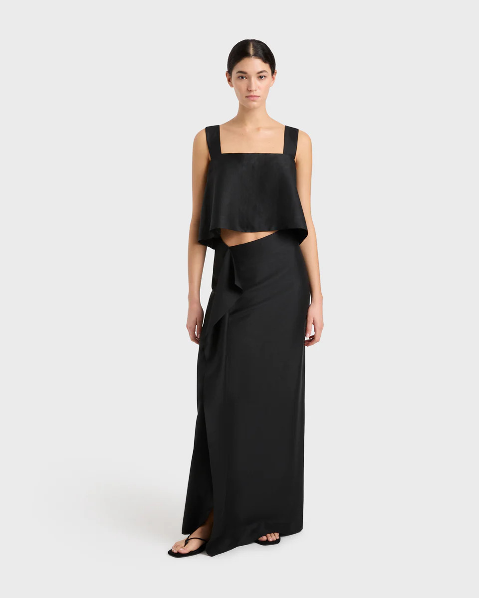 BONDI BORN® | Bormio Tie Back Bodice in Black | Luxury Linen Blend Crop Top | BONDI BORN