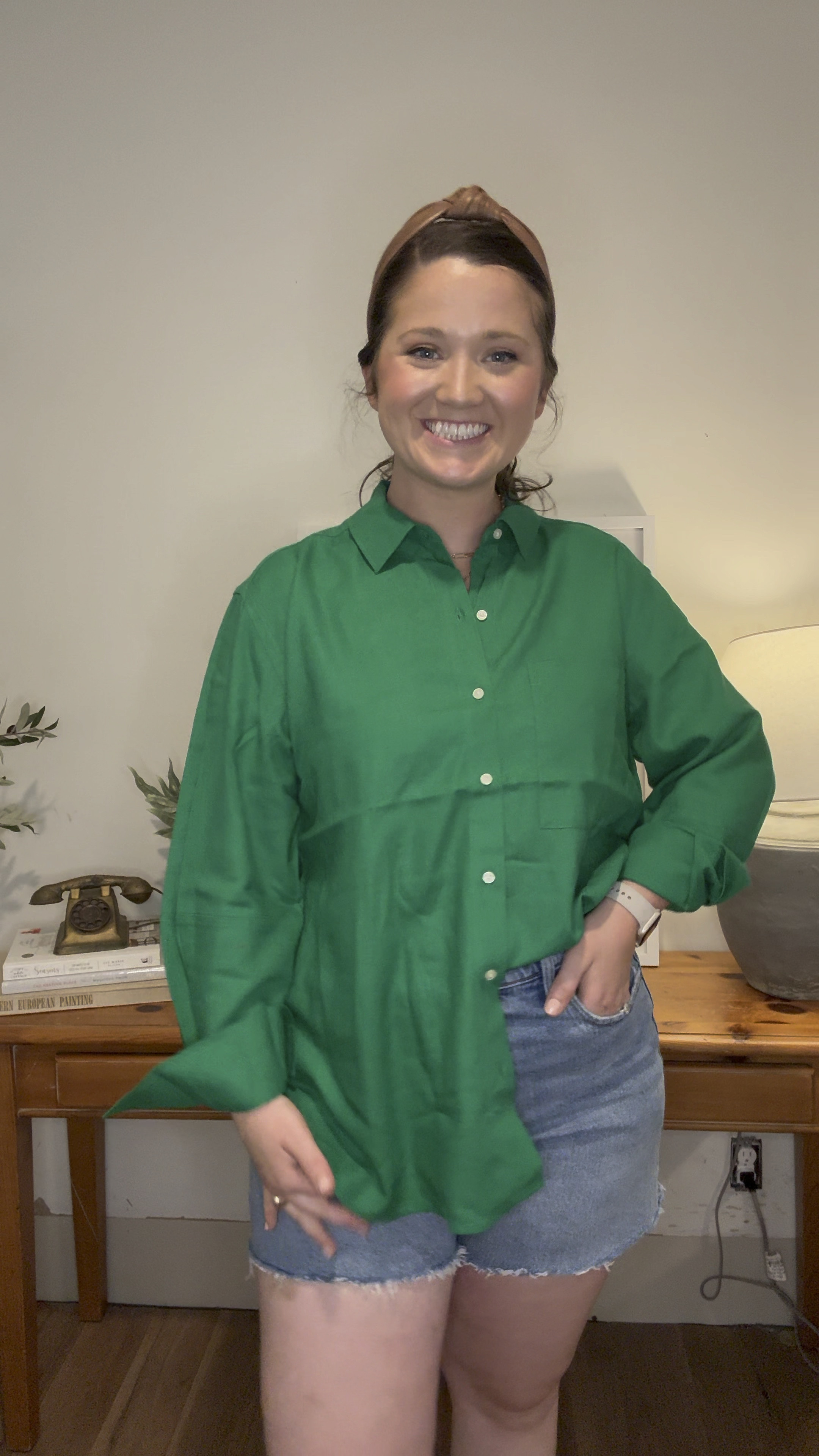 Green linen button down 