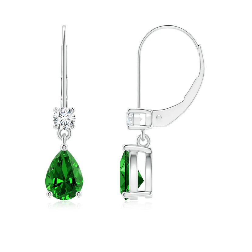 Pear Emerald Leverback Drop Earrings with Diamond | Angara Inc.