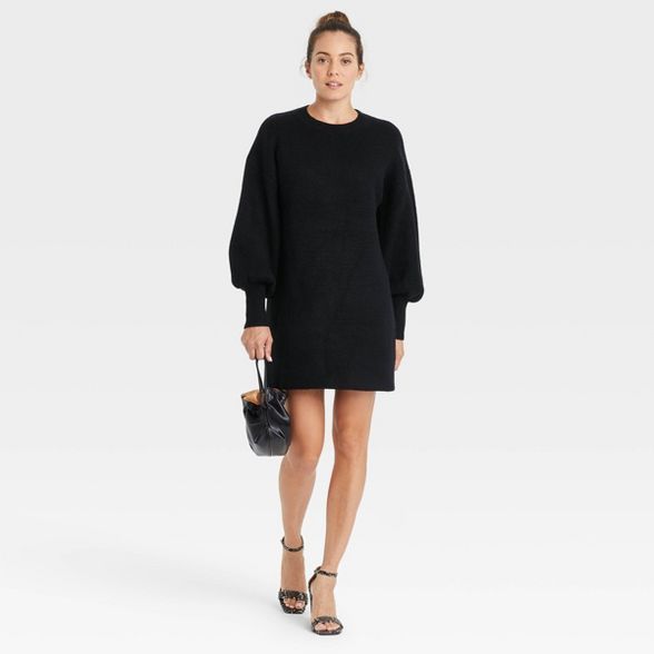 Women's Long Sleeve Sweater Dress - A New Day™ Black  M | Target