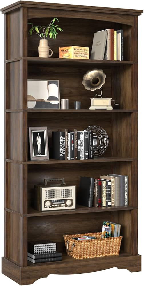 TVU 5-Tier Wooden Bookshelf, 65 Inch Tall Bookshelf with Storage, Floor Standing Modern Style Dis... | Amazon (US)