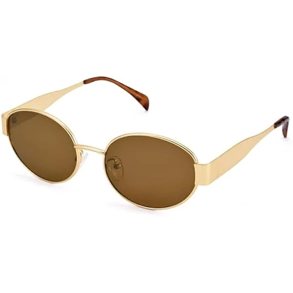 Retro Oval Sunglasses for Women Men - Trendy Gold Sun Glasses - Fashion Metal Frame Shades | Walmart (US)