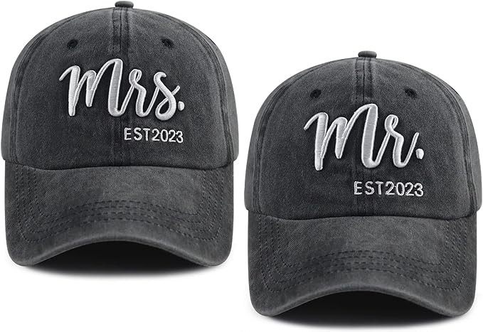 2PCS Mr and Mrs EST 2024 Hats for Men Women, Adjustable Washed Cotton 3D Embroidered Gifts Baseba... | Amazon (US)