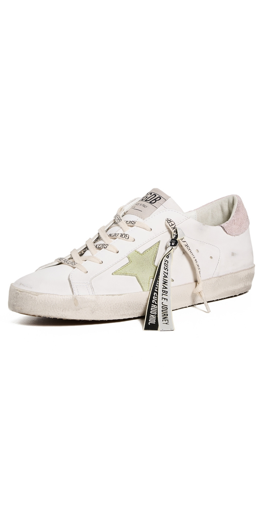 Golden Goose Super Star Bio Based Upper Suede Star And Heel Sneakers White/Light Green/Antique Pink 36 | Shopbop