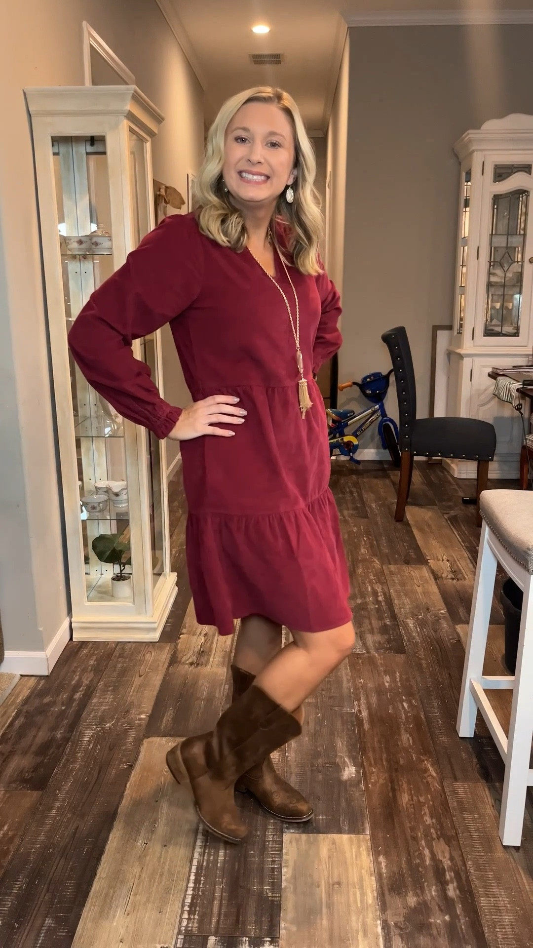 I love a good Walmart find! We had family photos today and this cranberry corduroy dress was the perfect fit! Size down, runs a little big! 130 lbs wearing a size XS 

#LTKHoliday #LTKStyleTip #LTKPetite