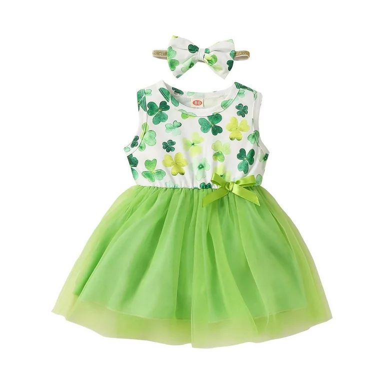 Baby Summer Clothes Toddler Girls Net Yarn Solid Color St. Patrick's Day Sleeveless Skirt Two-pie... | Walmart (US)