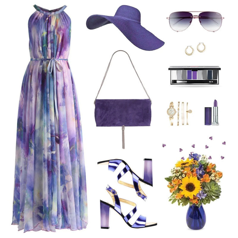 Floral Watercolor Maxi Slip Dress in Violet | Chicwish