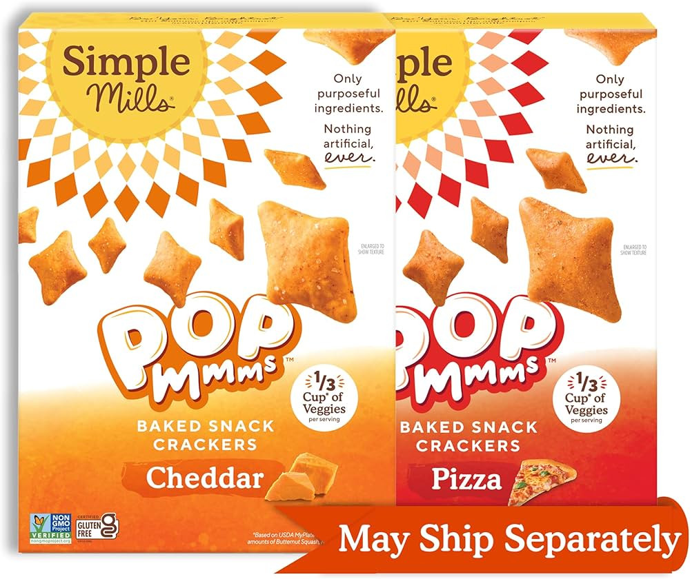 Simple Mills Pop Mmms Cheddar Baked Snack Crackers and Pop Mmms Pizza Baked Snack Crackers (Pack ... | Amazon (US)