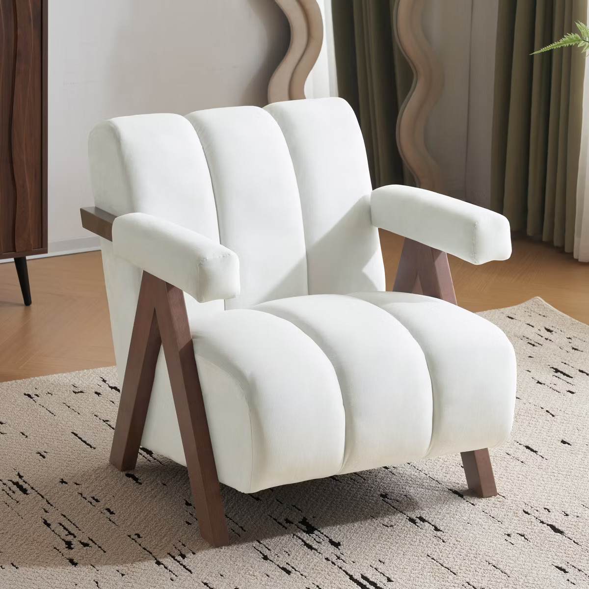 28.5"W Accent Chair, Retro Velvet Upholstered Tufted Arm Chairs for Bedroom, Living Room, Ivory -... | Target