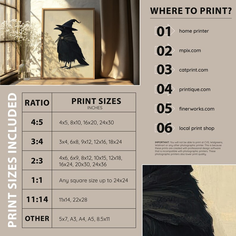 Halloween Crow Art Print, Halloween Raven Wall Decor, Spooky Gothic Bird Painting, Vintage Witch ... | Etsy (US)