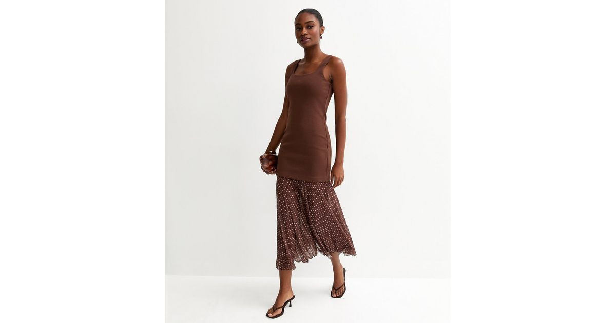 Brown 2-in-1 Polka Dot Midi Dress | New Look | New Look (UK)