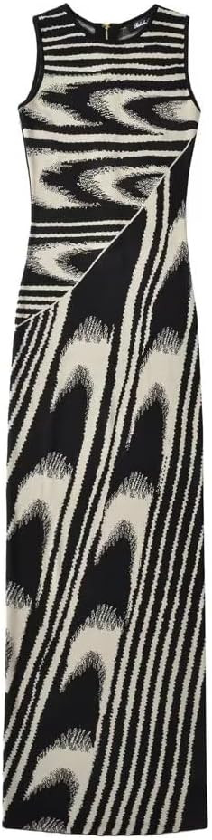 efvandoloe Summer Chic Abstract Knitted Long Dress Women Crew Neck Sleeveless Stretchable Slim Ma... | Amazon (US)