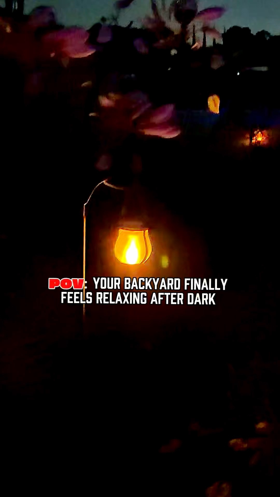 watching my backyard light up ✨ These flame lanterns make everything feel so warm, cozy, and relaxing after dark. #backyardvibes #solarlanterns #cozyhome #outdoorliving #patiodecor #ambientlighting #backyardgoals
