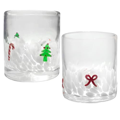 2 Pcs Christmas Icon Juice Cups 16 oz Cute Icon Juice Glasses Double Old Fashioned Hand Blown Drinking Cups for Xmas Party Drinkware. | Amazon (US)