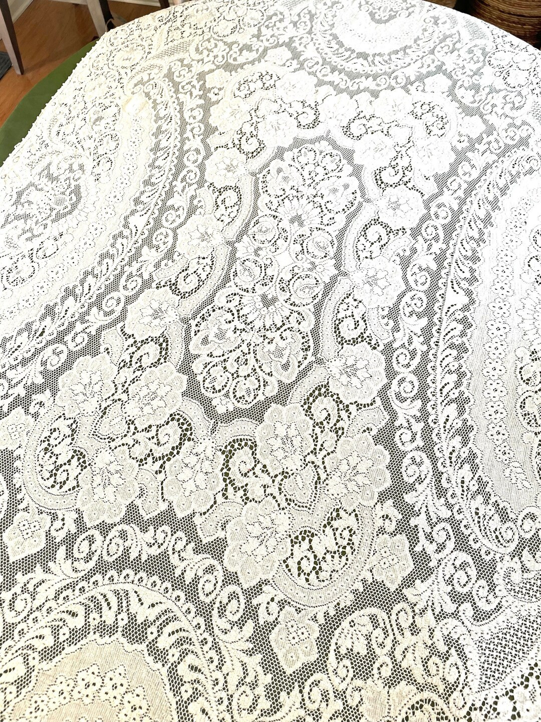 Vintage Lace Tablecloth Cream Ivory Floral Shabby Chic Lacy Flower Material - Etsy | Etsy (US)
