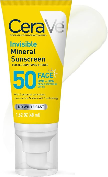 CeraVe Invisible Mineral Sunscreen SPF 50, Face Sunscreen for Sensitive Skin With Zinc Oxide & Ti... | Amazon (US)