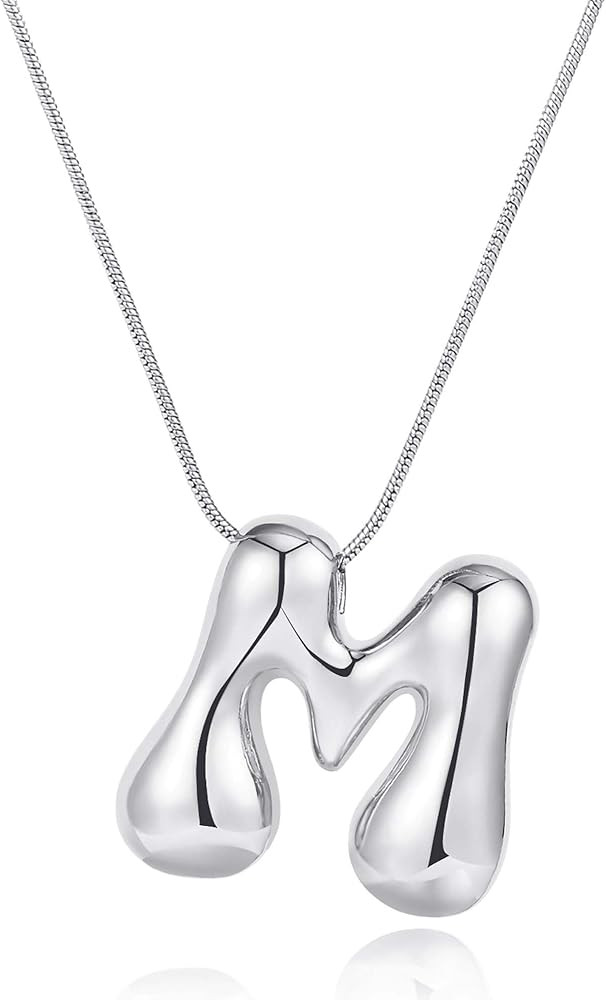 Bubble Letter Necklace Gold, Gold Balloon Initial Letter Necklace for Women,18K Gold Plated Daint... | Amazon (US)