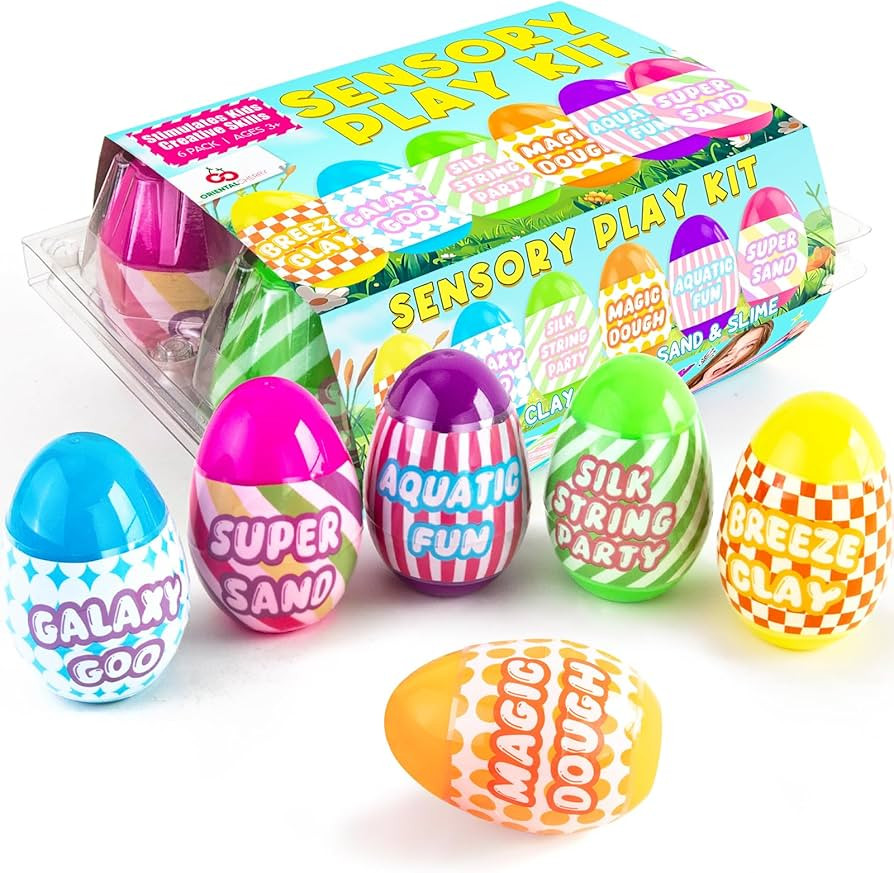 Easter Basket Stuffers - 6 Pack Prefilled Easter Eggs with Slime Play Sand Air Dry Clay Dough - S... | Amazon (US)