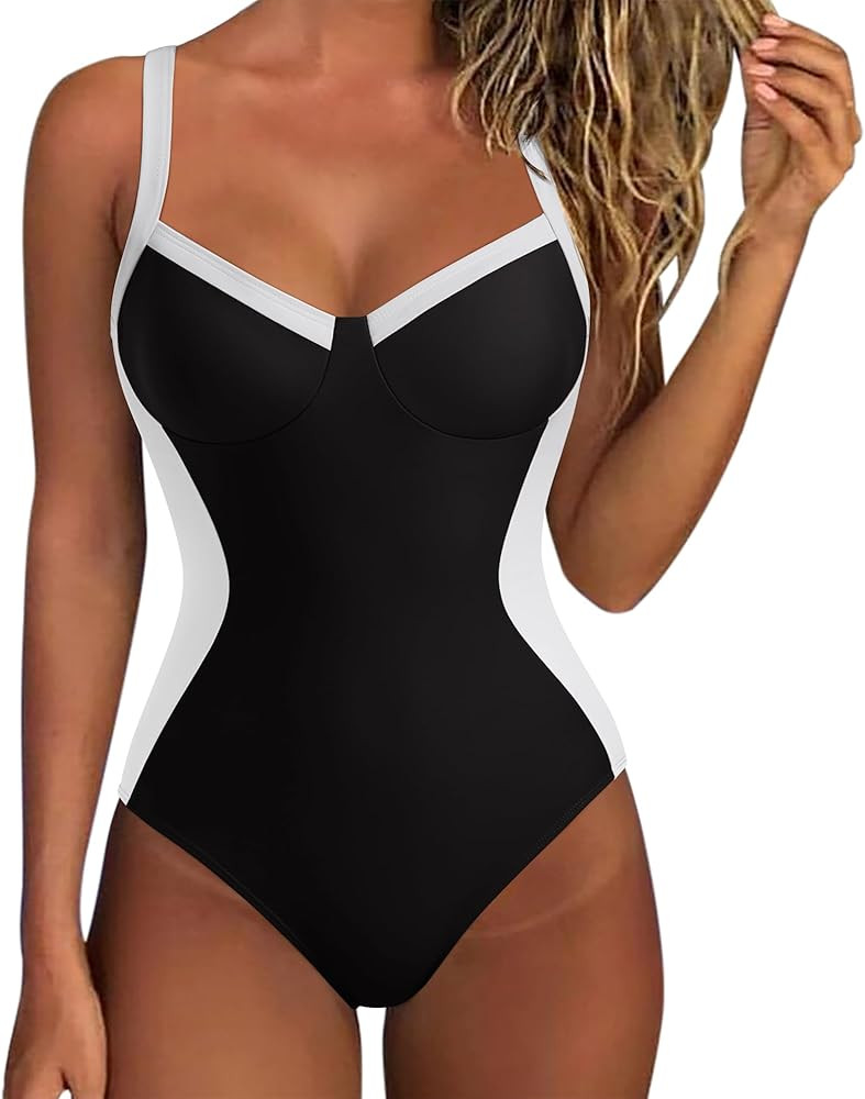 SUUKSESS Womens Tummy Control One Piece Swimsuit Sexy Crisscross Back Bathing Suit | Amazon (US)