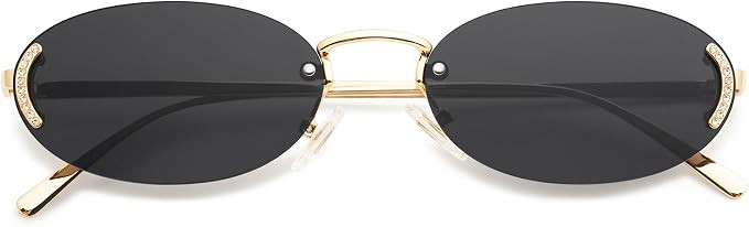 SOJOS Trendy Oval Rimless Sunglasses for Women Retro Y2k Sunnies with Rhinestones SJ1227 | Amazon (US)