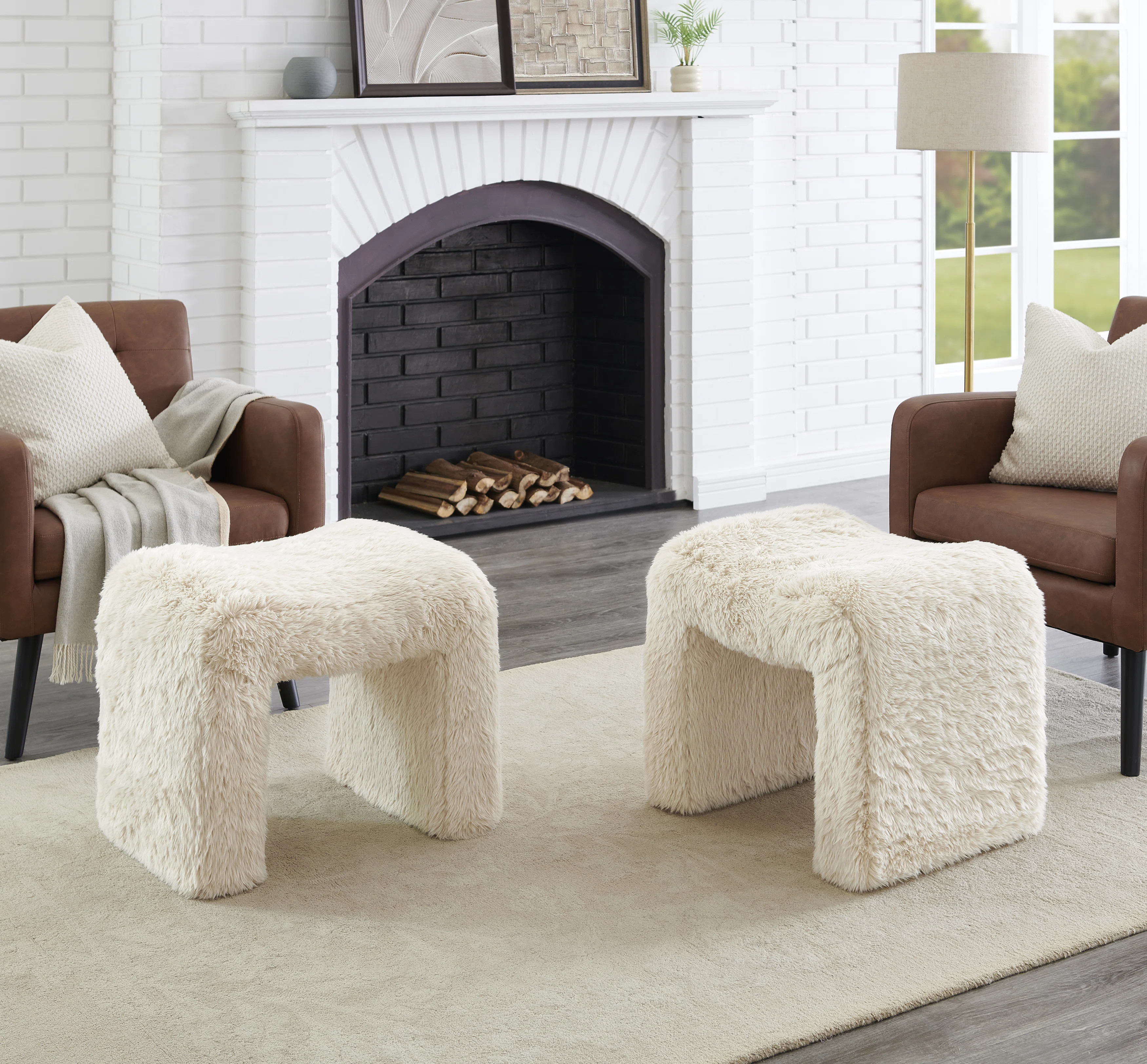 Zorya Contemporary Faux Fur U-shaped Ottoman, Set Of 2 | Wayfair North America