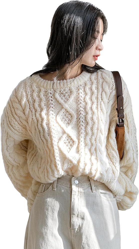 Cozyease Women's Oversized Drop Shoulder Pullover Sweater Crewneck Long Sleeve Sweater Vintage Kn... | Amazon (US)