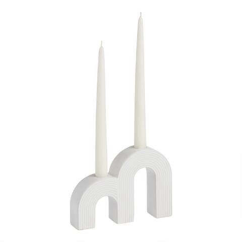 White Ceramic Double Arch Taper Candle Holder | World Market