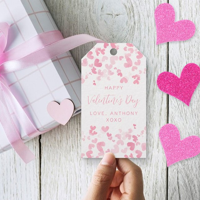 Pink Watercolor Love Hearts Valentine's Day Gift Tags | Zazzle | Zazzle