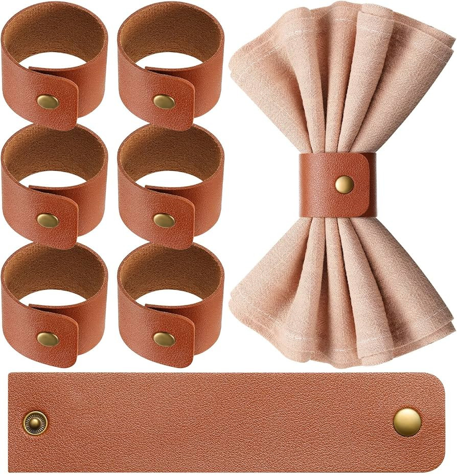Thanksgiving Rustic Napkin Rings Handmade PU Faux Leather Napkin Ring Holder for Farmhouse Christ... | Amazon (US)