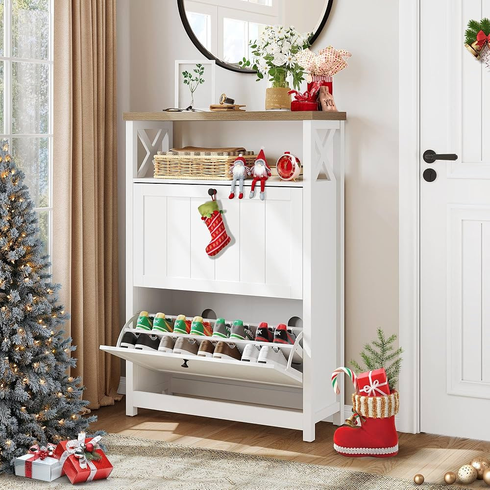 YITAHOME Zapatero con 2 cajones abatibles, armario de almacenamiento de zapatos de entrada con es... | Amazon (US)