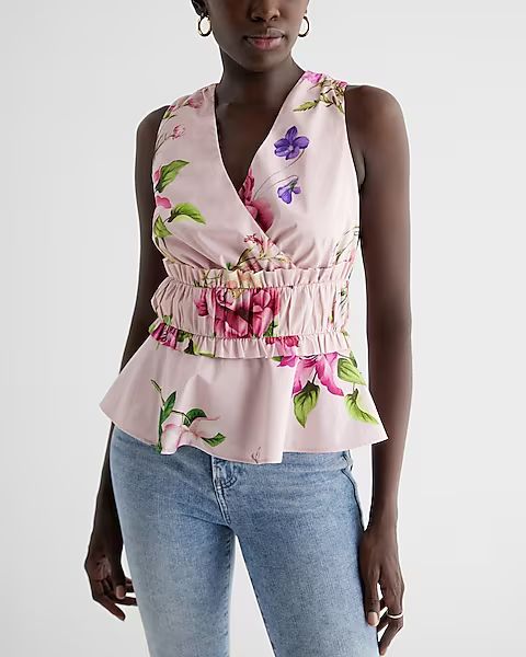 Floral V-Neck Ruffle Peplum Tank | Express