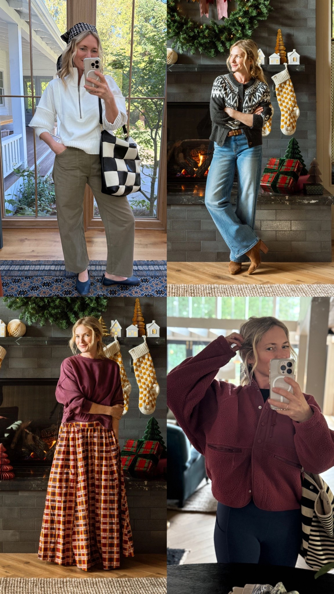 Sharing some of my recent outfits below:)

🤍top left: small in the sweater, 27 in the pants
🤍 top right: small in the sweater, 26 in jeans
🤍 bottom left: small in sweatshirt, small in skirt
🤍 bottom right: small!
