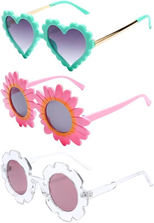 3 Pairs Flower Heart Shaped Decorative Sunglasses for Toddler Girls | Amazon (US)