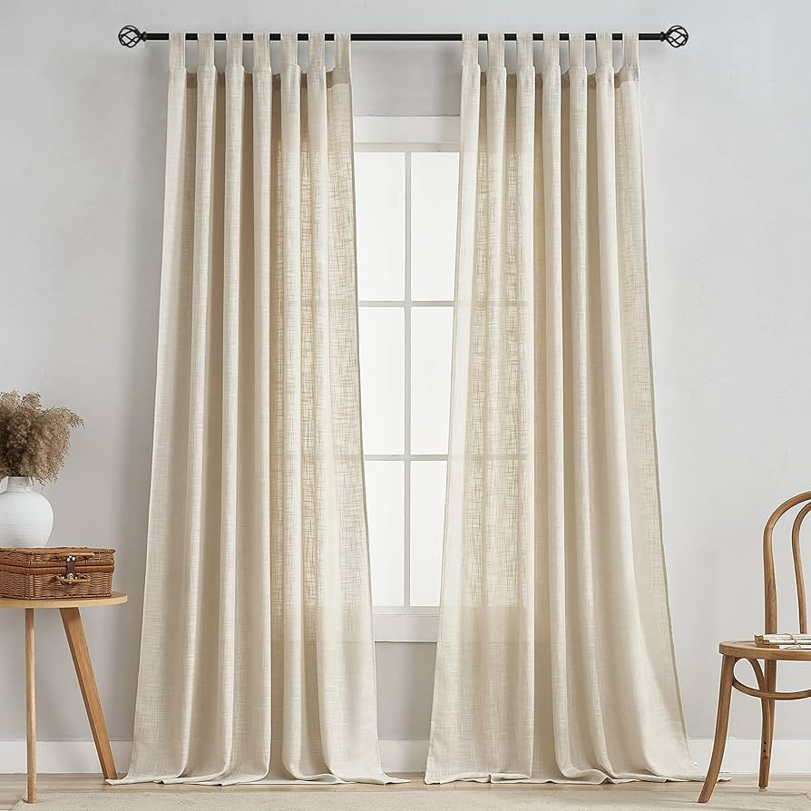 VOILYBIRD Linen Semi Sheer Curtains Tab Top Light Filtering Elegant Curtains & Drapes for Living ... | Amazon (US)